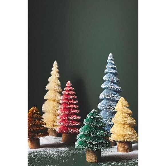 ANTHROPOLOGIE Sisal Bottle Brush Tree Frosted Glitter Gold Short NEW - Picture 5 of 5